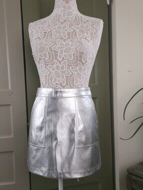 A New Day Silver Metallic Short Retro Shiny Mini Skirt Women’s XS